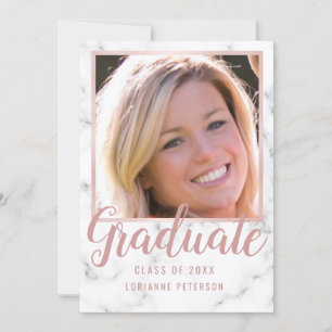 Faire-part Graduation Marbre Rose Gold Photo Pink Script