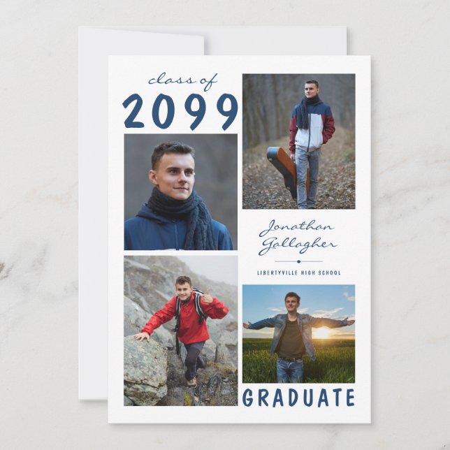 Faire-part Graduation minimale 5 Collage de photos Script (Devant)