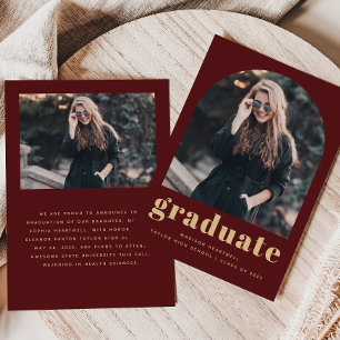 Faire-part Graduation minimaliste 2-Photo Arch Bourgogne Gold