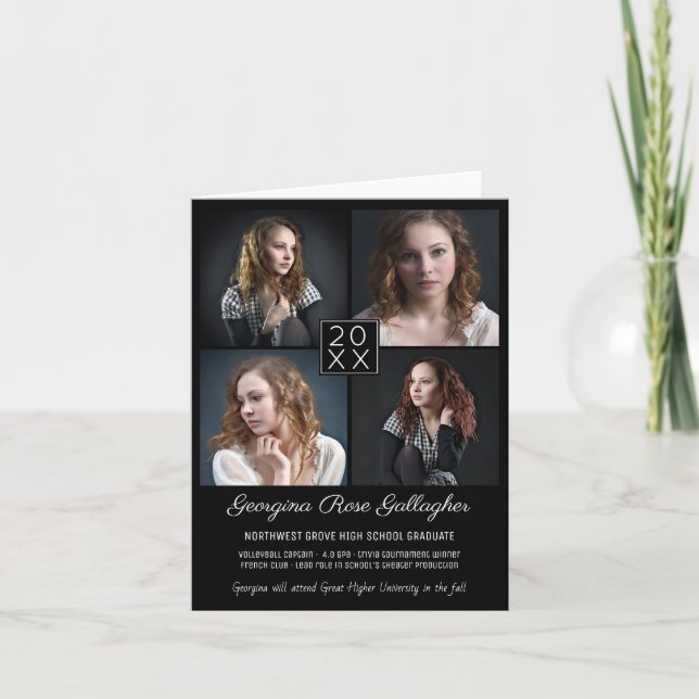 Faire-part Graduation Modern Photo Collage Simple Grad Black (Devant)