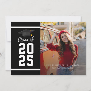 Faire-part Graduation moderne 2025 noir blanc noir photo Grad