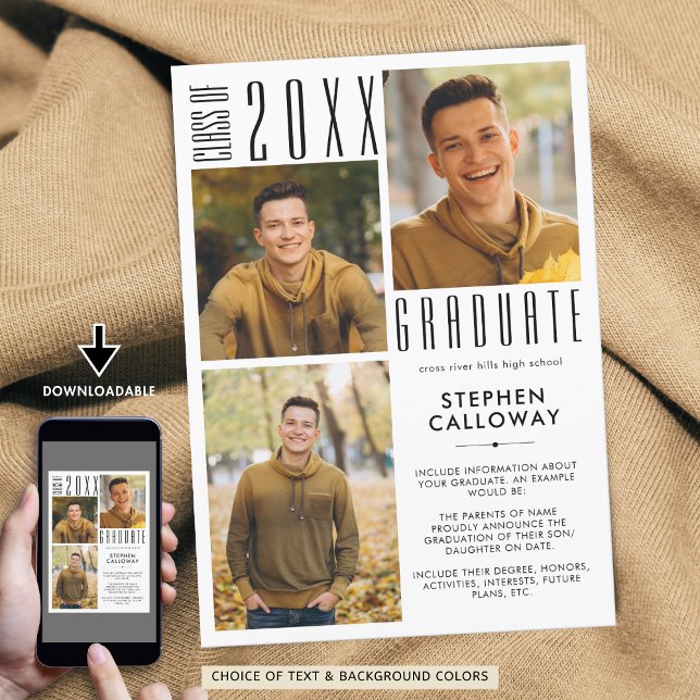 Faire-part Graduation moderne 3 Photos Typographie minimalist (Créateur téléchargé)