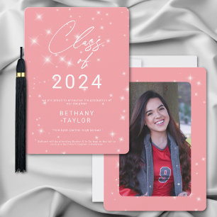 Faire-part Graduation moderne Blush Rose & White Sparkle