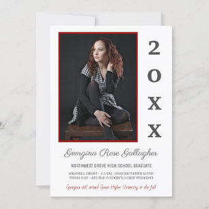 Faire-part Graduation Moderne Photo Simple Grad Year Red Grey