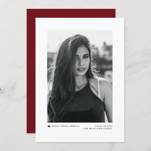 Faire-part Graduation photo minimaliste moderne rouge