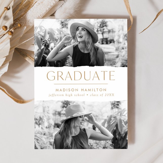 Faire-part Graduation photo Modern Edge Gold 2 (Créateur téléchargé)