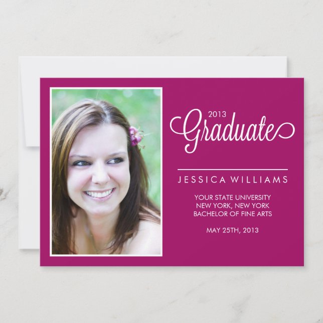 Faire-part Graduation photo moderne Chevrons {Fuchsia} (Devant)