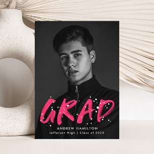 Faire-part Graduation photo moderne Hot Pink Paint Splatter