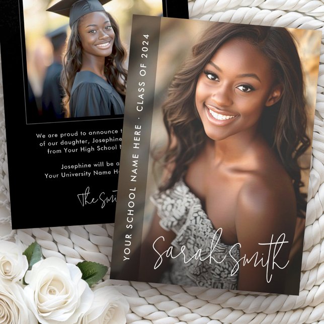 Faire-part Graduation photo moderne noir (Modern photo graduation black announcement)