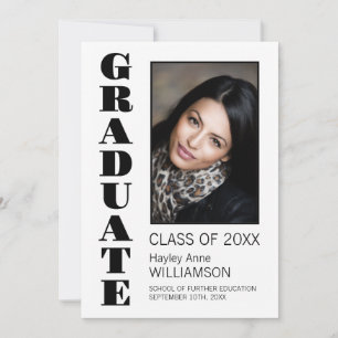 Faire-part Graduation photo personnalisée de texte noir moder