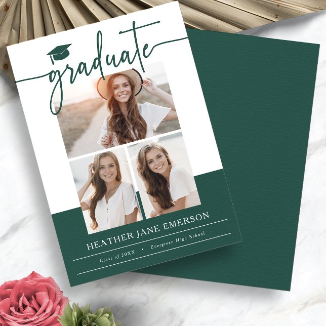Faire-part Graduation photo verte moderne (Green Modern Photo Graduation Announcement by Painted Paperie
)