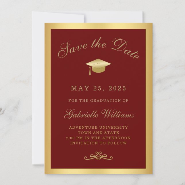 Faire-part Graduation Red Gold Frame Enregistrer la date (Devant)