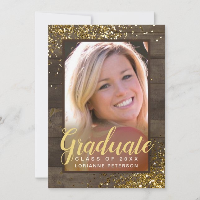 Faire-part Graduation Rustique Glam Faux Parties scintillant  (Devant)