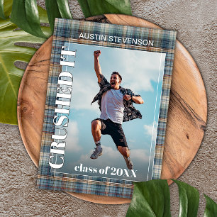Faire-part Graduation turquoise bleue Tartan Plaid