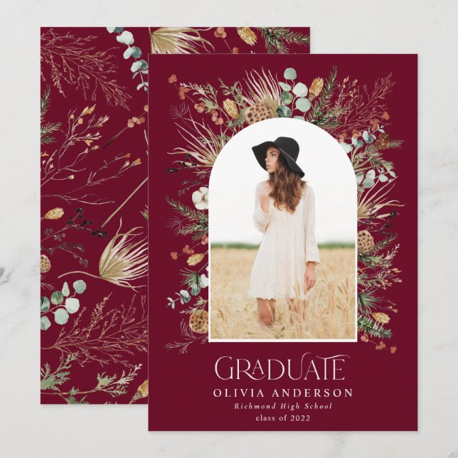 Faire-part Gradué 1 photo arche aquarelle botanique floral (Devant / Derrière)