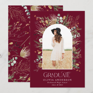 Faire-part Gradué 1 photo arche aquarelle botanique floral