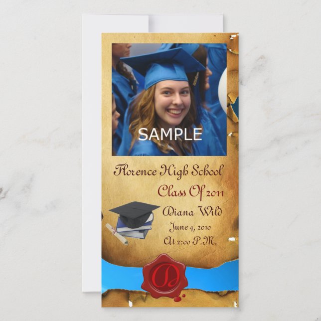 Faire-part GRADUM ROUGE BROWN CIRE MONOGRAMME bleu (Devant)