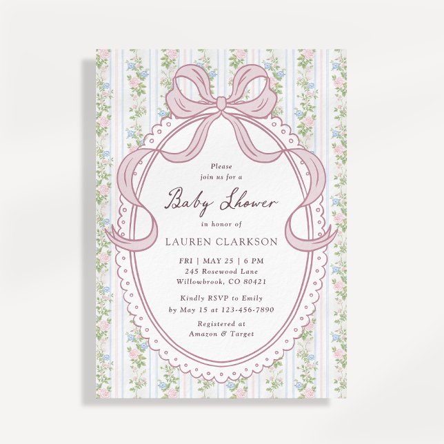 Faire-part Grandmillennial Bow Vintage Flowers  (Créateur téléchargé)