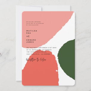 Faire-part Graphisme abstrait moderne rouge, rose + vert