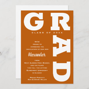 Faire-part Gras GRAD Blanc sur Burnt Orange Graduation