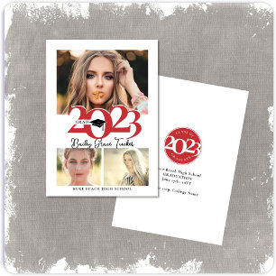 Faire-part Gras Rouge 2023 GRAD Casquette 3-Photo Collage Gra