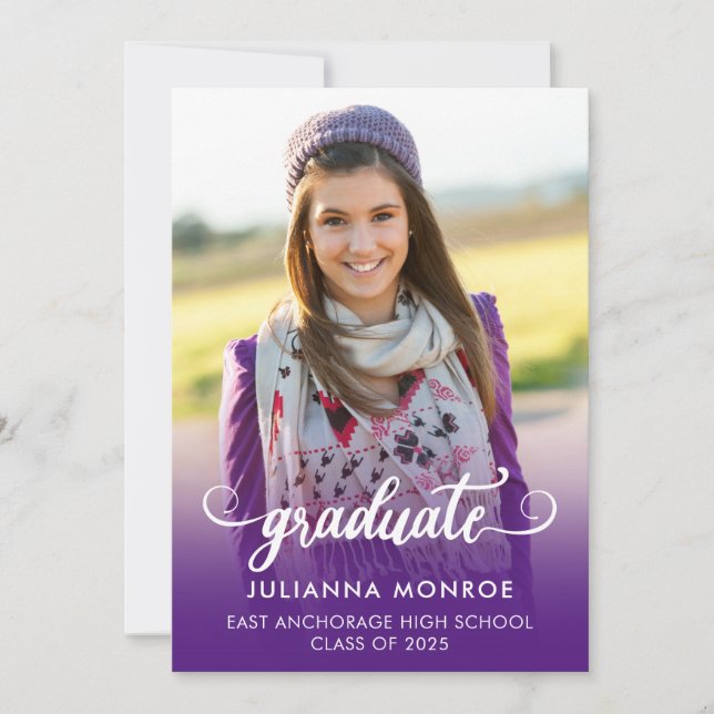 Faire-part Gras Script Graduate Royal Purple Graduation (Devant)