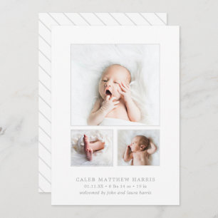 Faire-part Gray Baby Boy Photo Collage simple naissance