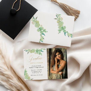 Faire-part Green Gold Floral Ajoutez votre propre diplôme pho