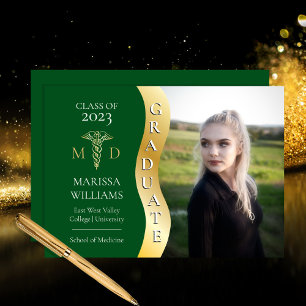 Faire-part Green Gold Graduate Wave Caduceus MD Médicale Grad
