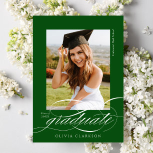 Faire-part Green Modern Élégant Script Photo Graduation