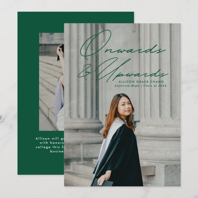Faire-part Green Onwards et Upwards 2 Diplôme photo (Devant / Derrière)