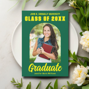 Faire-part Green Yellow Graduate Photo Moderne Gras Graduatio
