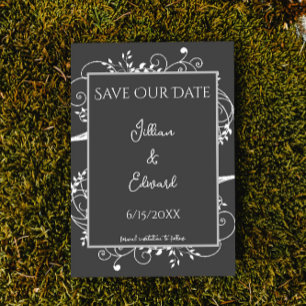 Faire-part Grey Flourish Enregistrer La Date Annonce