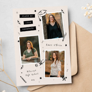Faire-part Gribouillages de carnet de coupures 3-Photo Instan