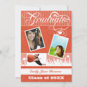 Faire-part Gris et Tangerine Coral Senior Picture Classe de