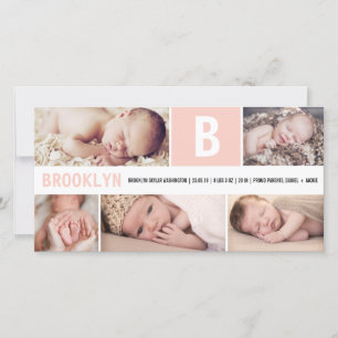 Faire-part Grosse Initiale Rose Bébé Monogramme 5 Multi Photo