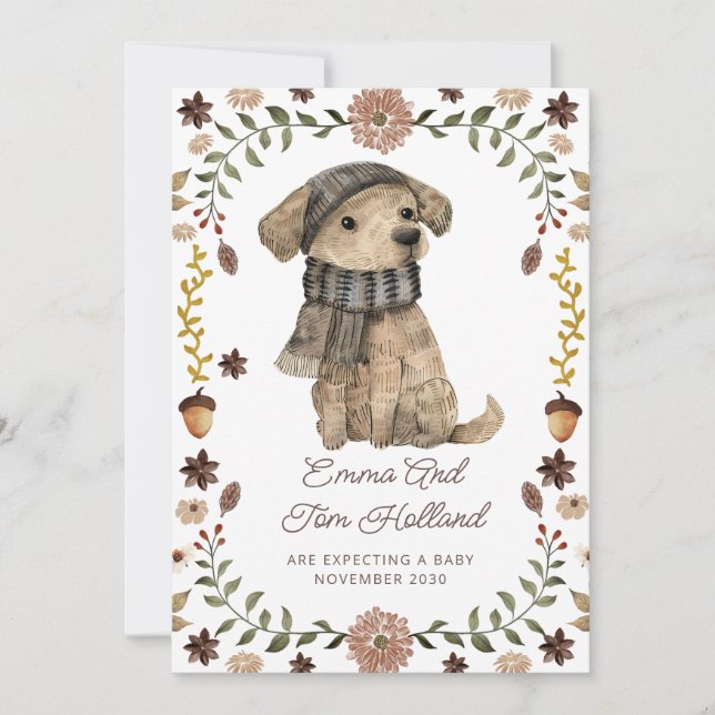 Faire-part Grossesse de chien d'aquarelle mignonne (Devant)