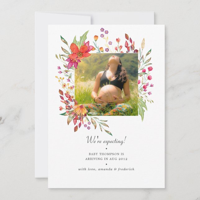 Faire-part Grossesse photo Fleur sauvage d'Aquarelle (Devant)
