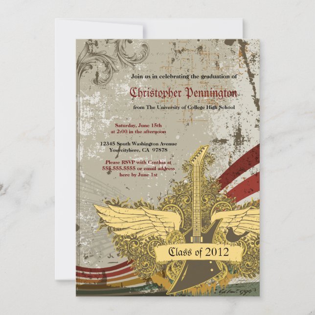 Faire-part grunge de fête de remise des diplômes (Devant)