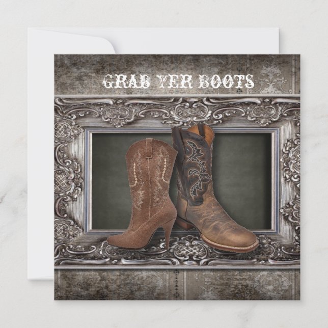 Faire-part Grunge western country cowboy mariage (Devant)