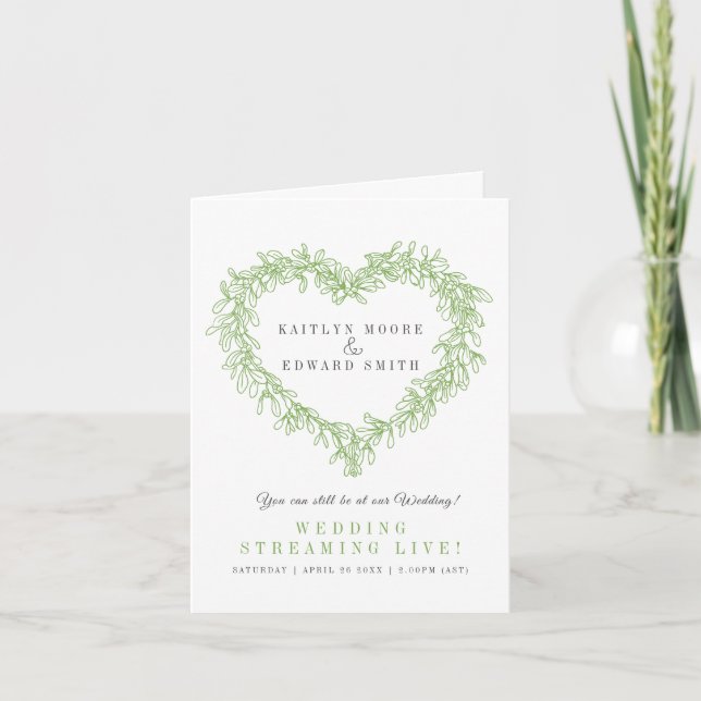 Faire-part Gui de mariage d'hiver en vert et blanc en direct (Devant)