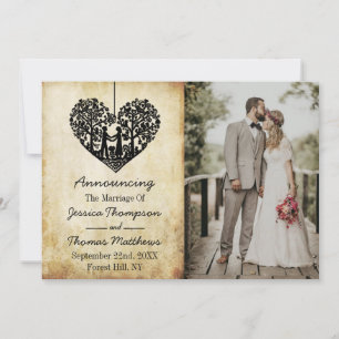 Faire-part Hanging Heart Tree Vintage Mariage Photo Mariage