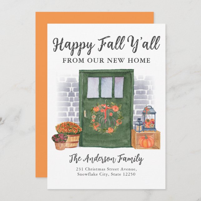 Faire-part Happy Fall New Home Porte Citrouille Holiday Movin (Devant / Derrière)