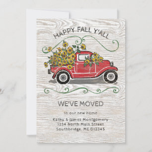 Faire-part Happy Fall Y'All Vintage Camion Rouge Floral Movin