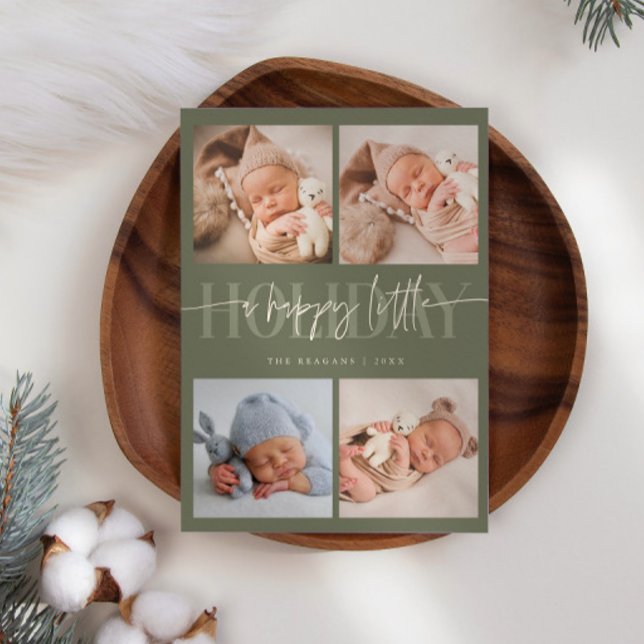 Faire-part Happy Little Holiday Sage Green Multi Photo Birth (Créateur téléchargé)