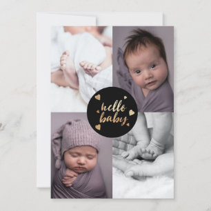 Faire-part Hello Baby Black Gold Photo Collage Naissance