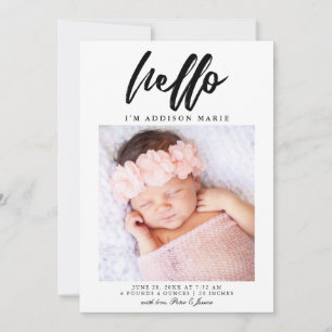 Faire-part Hello Elegant Script Photo Naissance