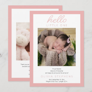Faire-part Hello Little One - 2 Photo Baby Girl Pink Birth