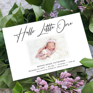 Faire-part Hello Little One Elegant Script Photo Naissance