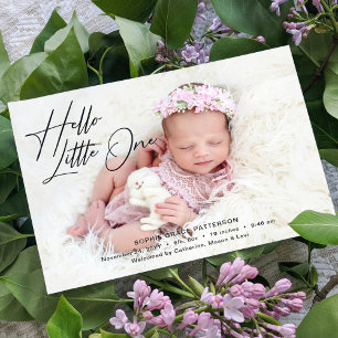 Faire-part Hello Little One Elegant Script Photo Naissance